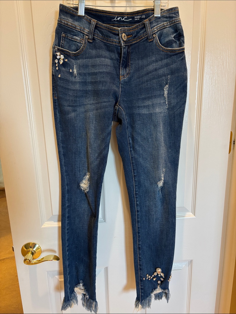 INC International Concepts Dark Blue Skinny Jeans with Crystal Accents
